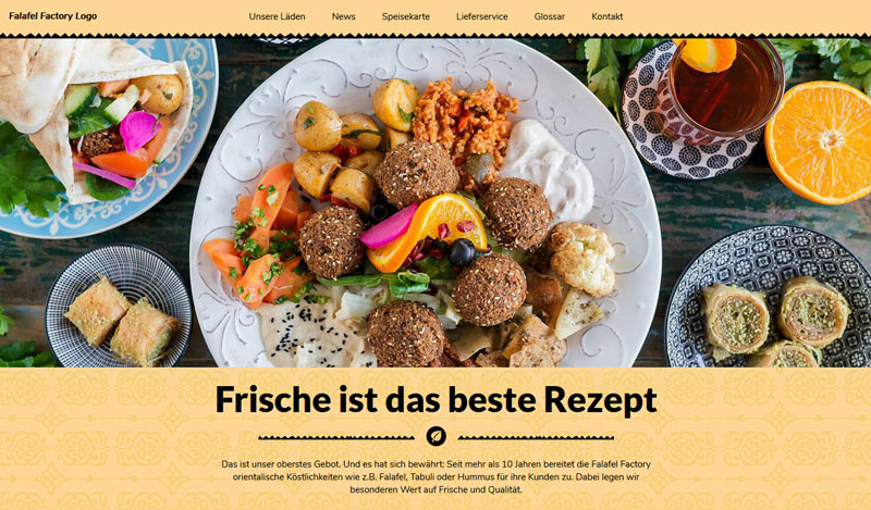 Website-Screenshot. Link zur Falafel Factory Seite